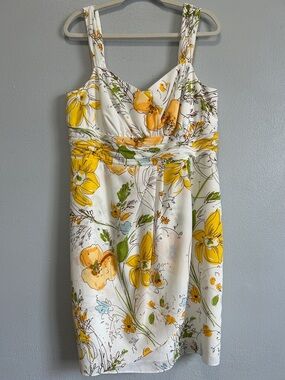 Alex Marie White Midi Dress with Yellow Floral Print Size 16